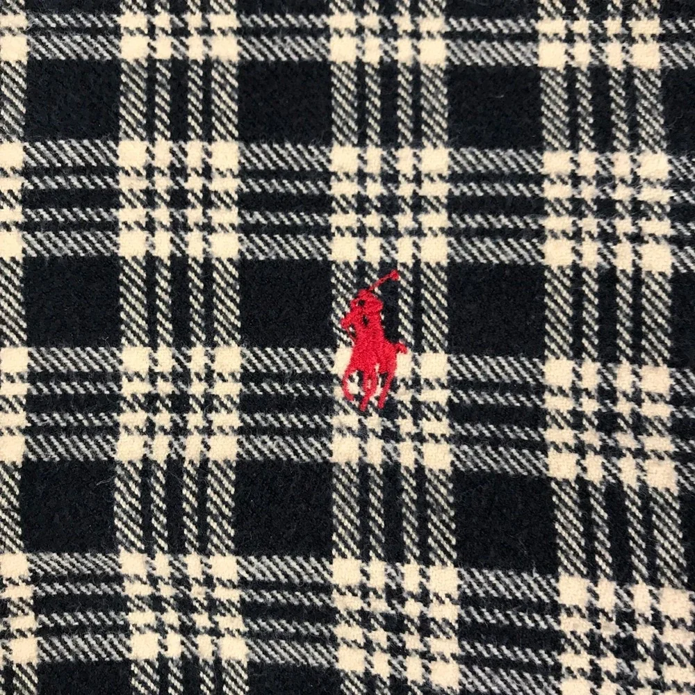 Polo Ralph Lauren Lowell Sport Shirt Men L Black Plaid Cotton Flannel Vintage